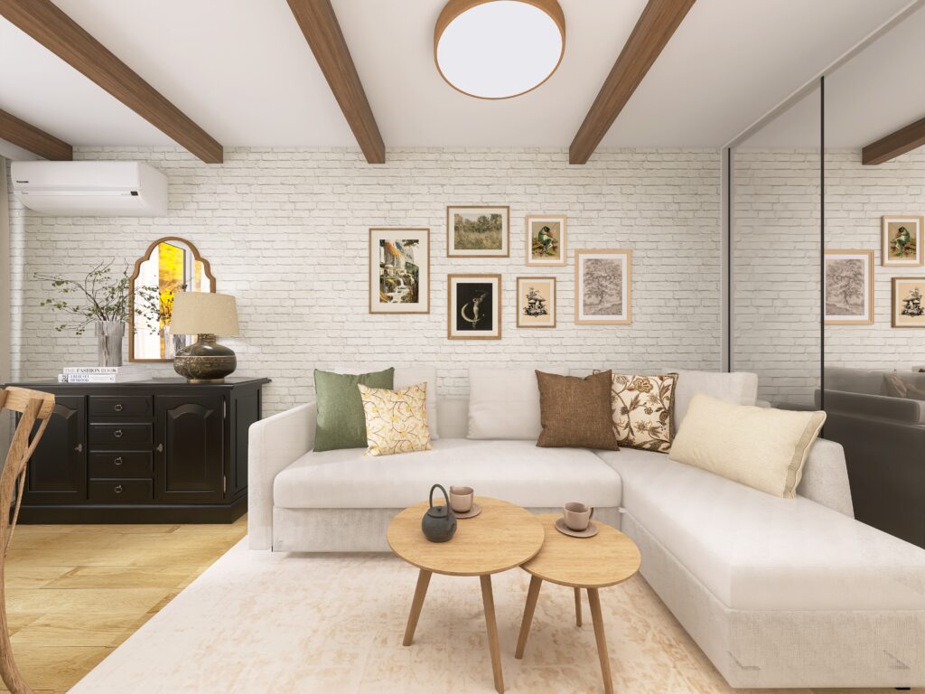 rustykalny salon budżetowa metamorfoza jasny narożnik poduszki zara home, vintage